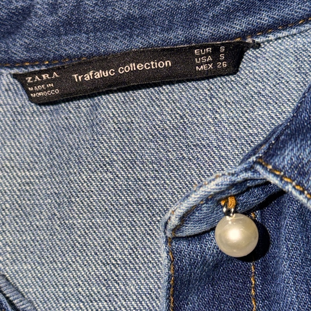 Zara denim shacket with faux pearl buttons - Picture 3 of 7